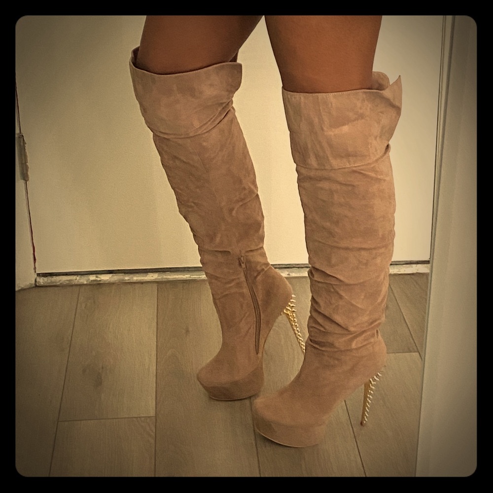 Tan knee high boots